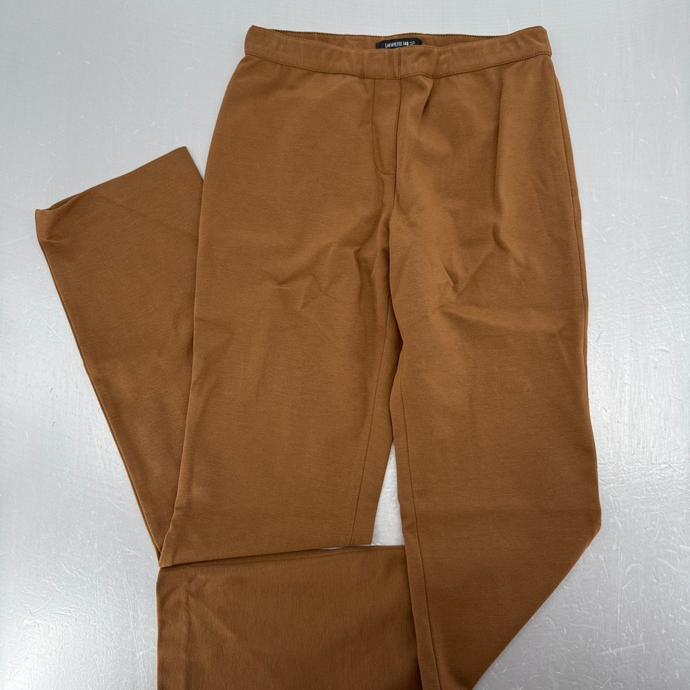 Lafayette 148 New York Brown Ponte Knit Straight Leg Pull On Pants Womens Medium